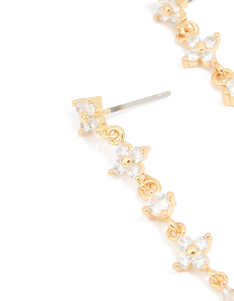 Gold Plated Cubic Zirconia Flower Drop Earrings