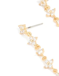 Gold Plated Cubic Zirconia Flower Drop Earrings