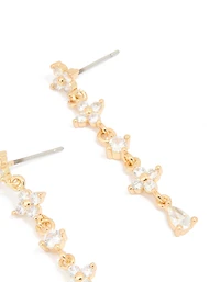 Gold Plated Cubic Zirconia Flower Drop Earrings