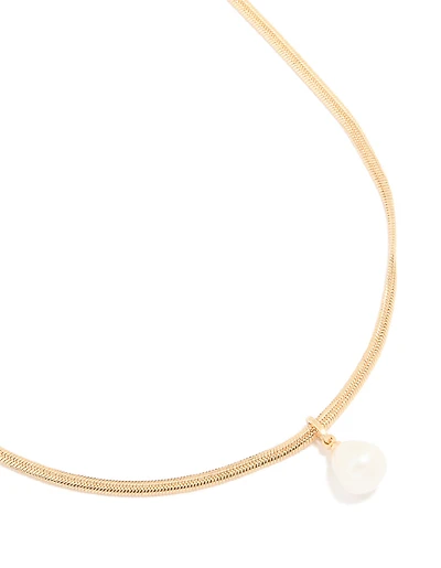 Gold Plated Freshwater Pearl Snake Chain Pendant Necklace