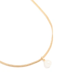 Gold Plated Freshwater Pearl Snake Chain Pendant Necklace