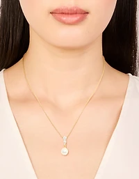 Gold Plated Cubic Zirconia & Pearl Pendant Necklace