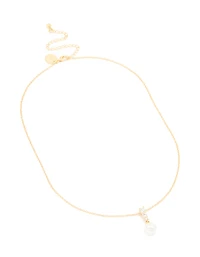 Gold Plated Cubic Zirconia & Pearl Pendant Necklace