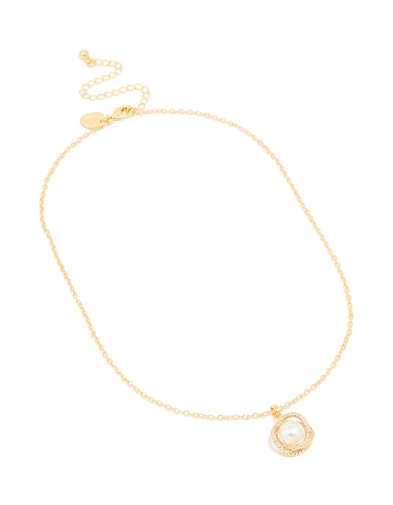 Gold Plated Cubic Zirconia Twisted Pearl Pendant Necklace