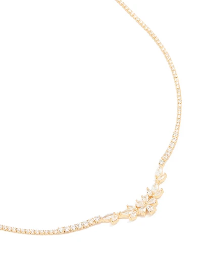 Gold Plated Cubic Zirconia Flower Cup Chain Necklace