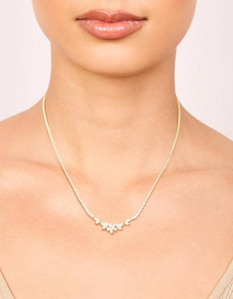 Gold Plated Cubic Zirconia Flower Cup Chain Necklace