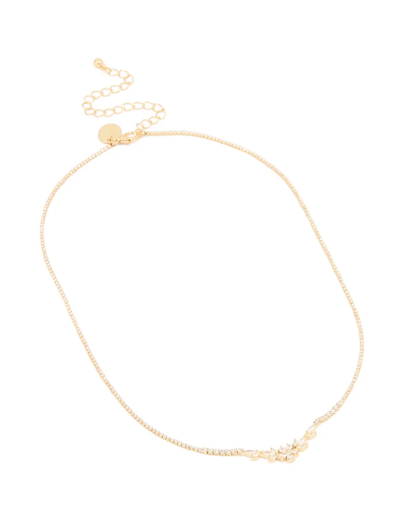 Gold Plated Cubic Zirconia Flower Cup Chain Necklace