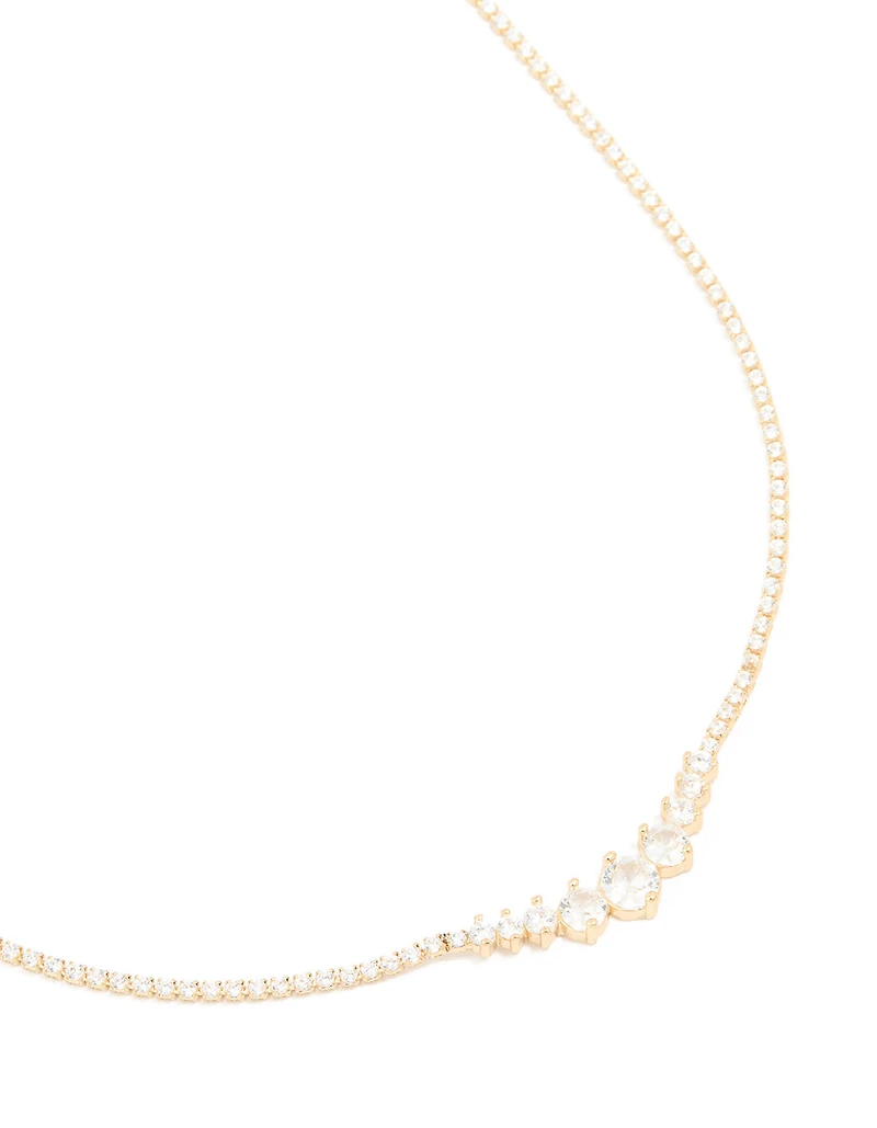 Gold Plated Cubic Zirconia Tennis Necklace