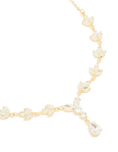 Gold Plated Cubic Zirconia Vine Drop Y-Necklace