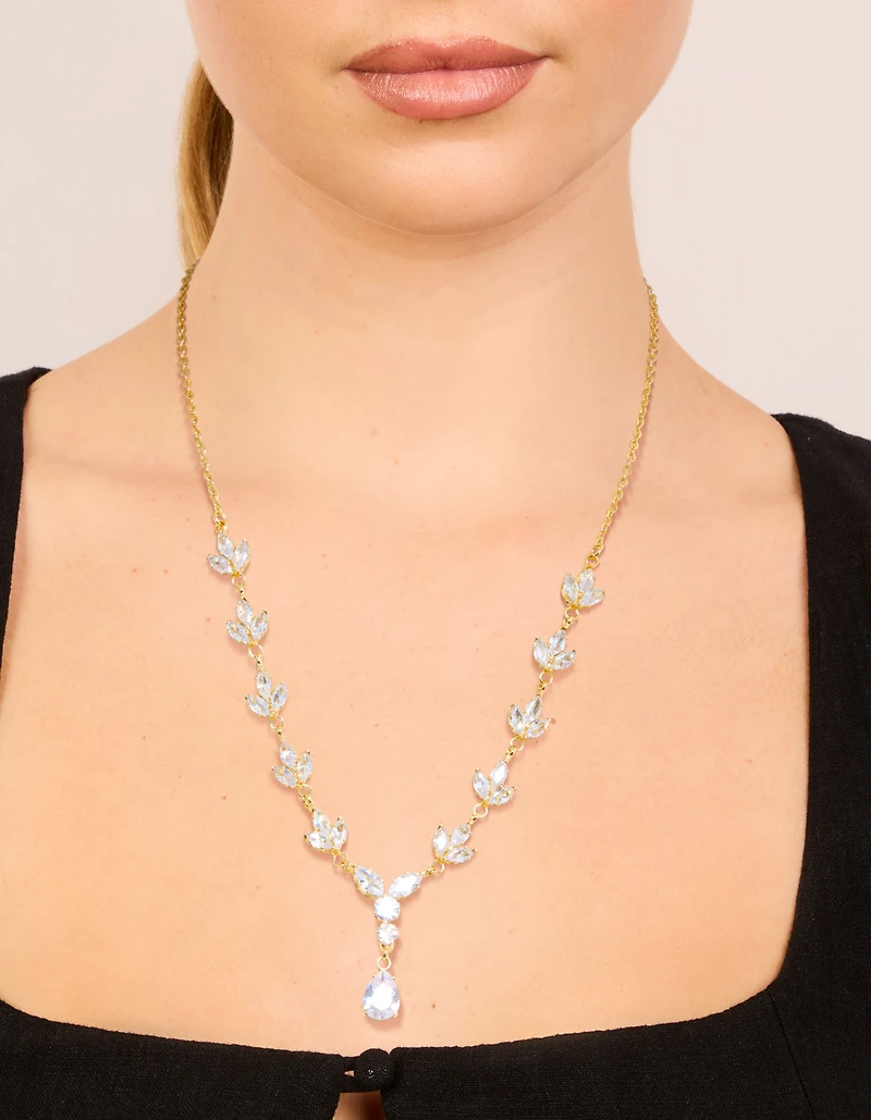 Gold Plated Cubic Zirconia Vine Drop Y-Necklace