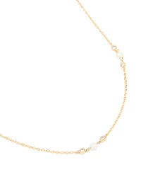 Gold Plated Cubic Zirconia & Freshwater Pearl Dainty Station Necklace