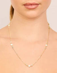 Gold Plated Cubic Zirconia & Freshwater Pearl Dainty Station Necklace