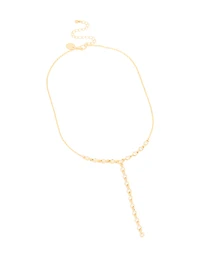 Gold Plated Bezel Cubic Zirconia Y-Necklace