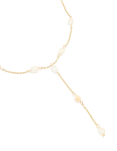 Gold Plated Freshwater Pearl Station Y-Necklace