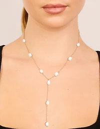 Collier en Y de la station de perles d’eau douce plaquée or