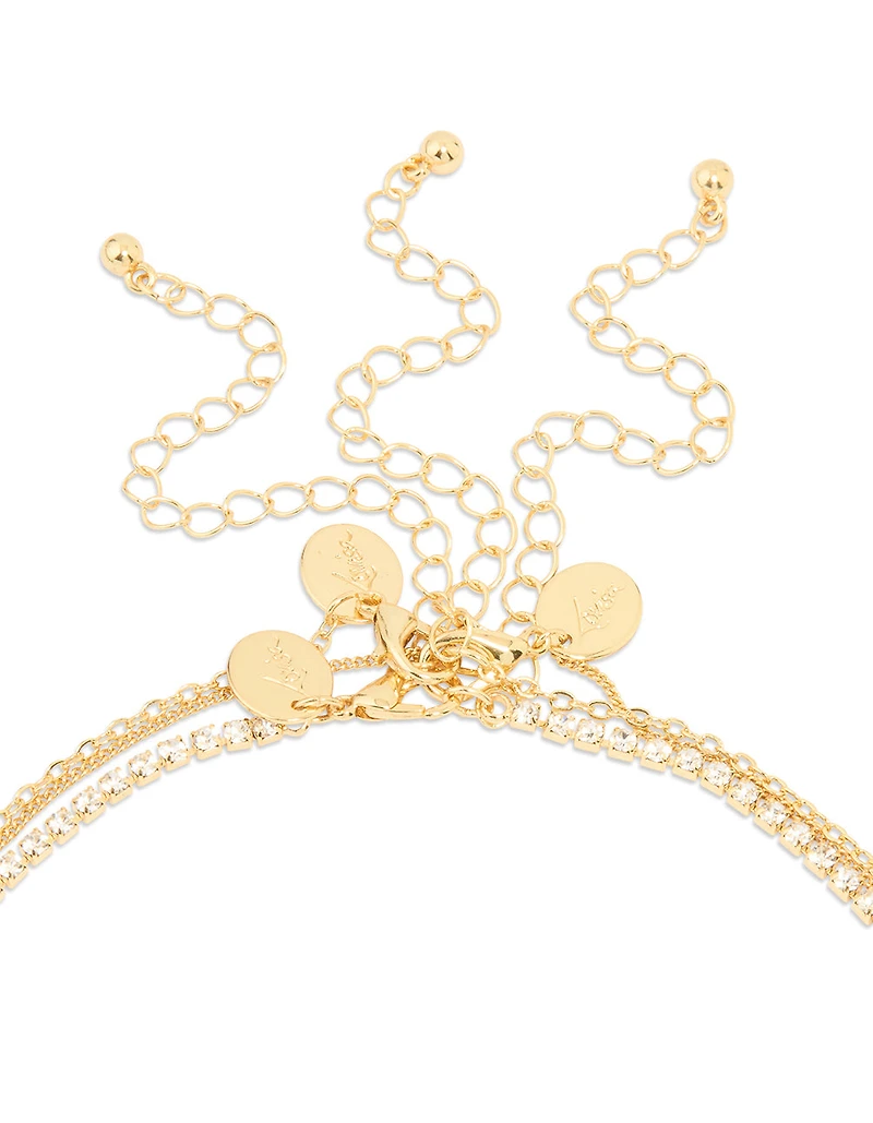 Gold Plated Diamante & Pearl Pendant Layered Necklace