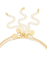 Gold Plated Diamante & Pearl Pendant Layered Necklace