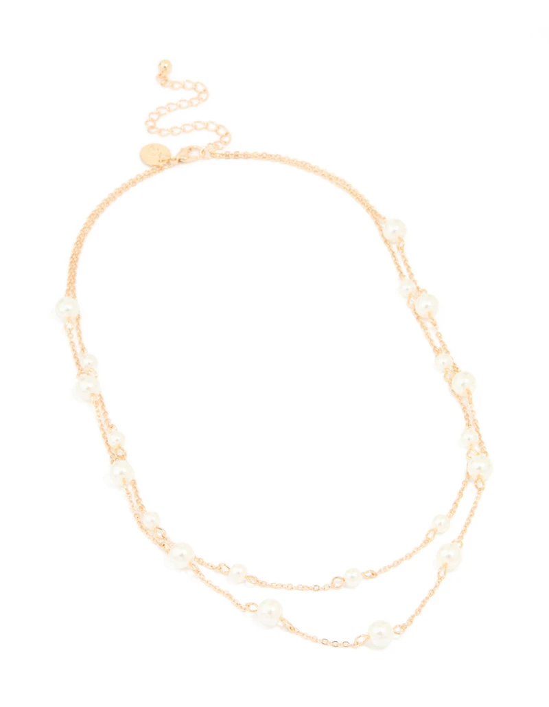 Gold Plated Freshwater Pearl Chain Layered Necklace