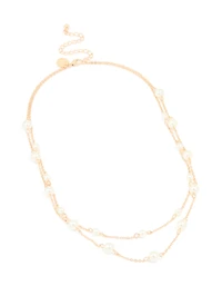 Gold Plated Freshwater Pearl Chain Layered Necklace
