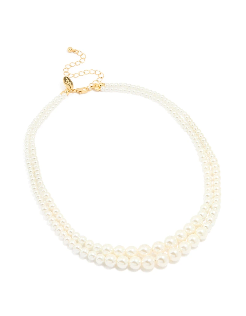 Gold Plated Pearl Layered Strand Necklace
