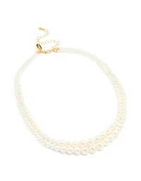 Gold Plated Pearl Layered Strand Necklace