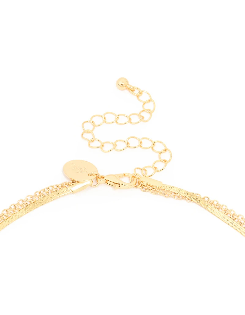 Gold Plated Cubic Zirconia Teardrop Snake Chain Layered Necklace