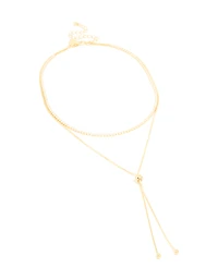 Gold Plated Cubic Zirconia Cup Chain & Snake Chain Y-Layered Necklace