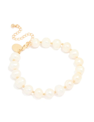 Gold Plated Freshwater Pearl Statement Bracelet