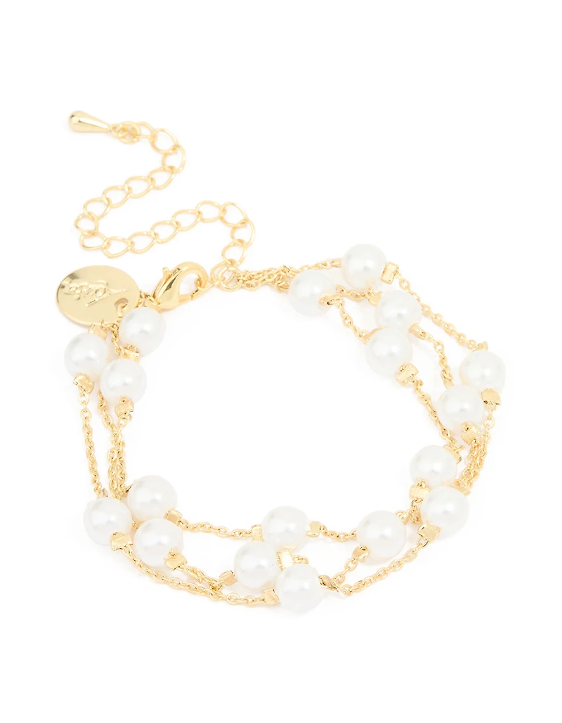 Gold Plated Pearl Layered Chain Bracelet