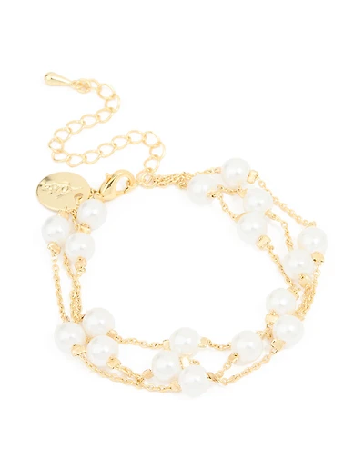 Gold Plated Pearl Layered Chain Bracelet