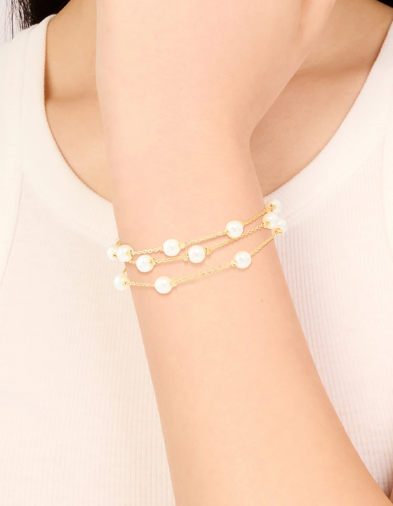 Gold Plated Pearl Layered Chain Bracelet