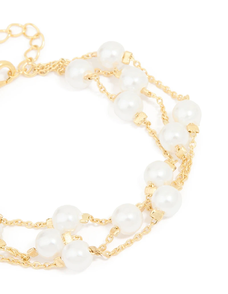Gold Plated Pearl Layered Chain Bracelet