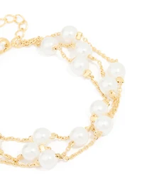 Gold Plated Pearl Layered Chain Bracelet