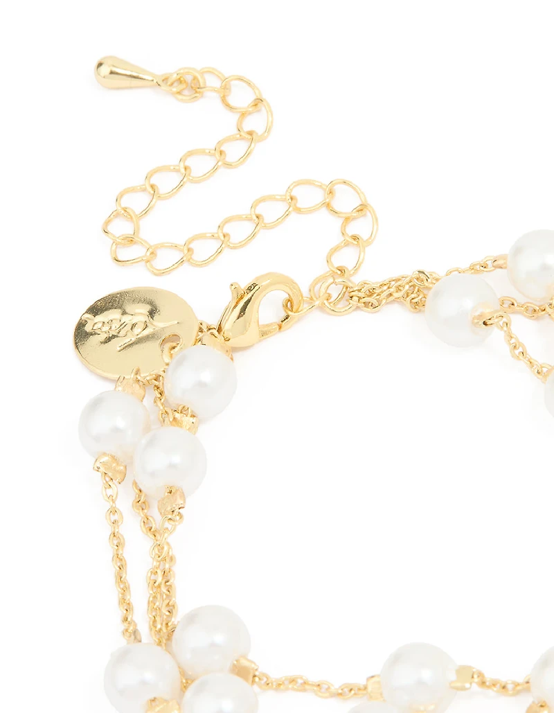Gold Plated Pearl Layered Chain Bracelet