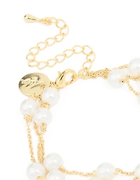 Gold Plated Pearl Layered Chain Bracelet