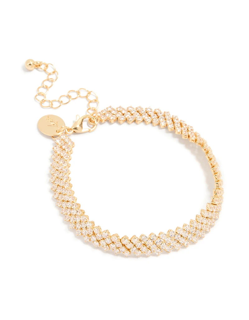 Gold Plated Cubic Zirconia Diagonal Design Bracelet