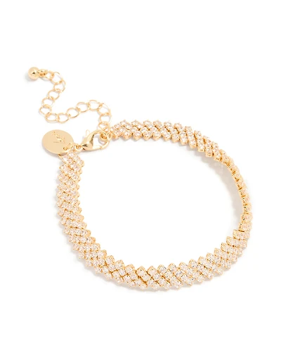 Gold Plated Cubic Zirconia Diagonal Design Bracelet