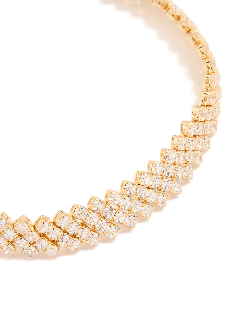 Gold Plated Cubic Zirconia Diagonal Design Bracelet