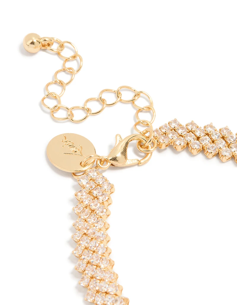 Gold Plated Cubic Zirconia Diagonal Design Bracelet