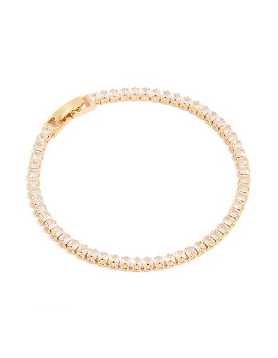 Gold Plated Cubic Zirconia Square Baguette Tennis Bracelet
