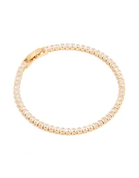 Gold Plated Cubic Zirconia Square Baguette Tennis Bracelet