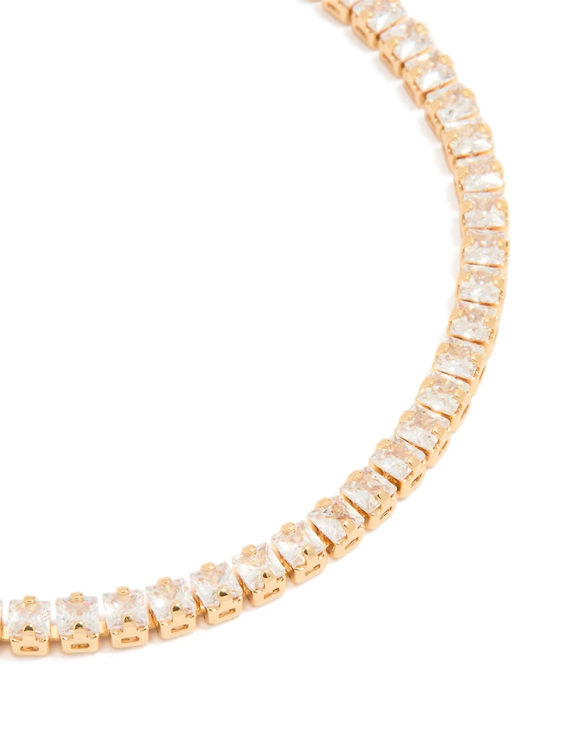 Gold Plated Cubic Zirconia Square Baguette Tennis Bracelet