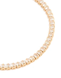 Gold Plated Cubic Zirconia Square Baguette Tennis Bracelet