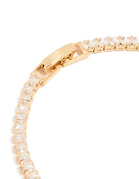 Gold Plated Cubic Zirconia Square Baguette Tennis Bracelet