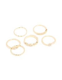 Gold Plated Diamante Twisted Rings 6-Pack
