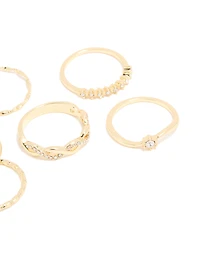 Gold Plated Diamante Twisted Rings 6-Pack