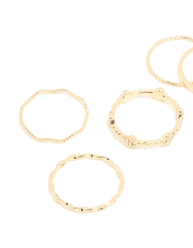 Gold Plated Clover Textured Ring 6-Pack