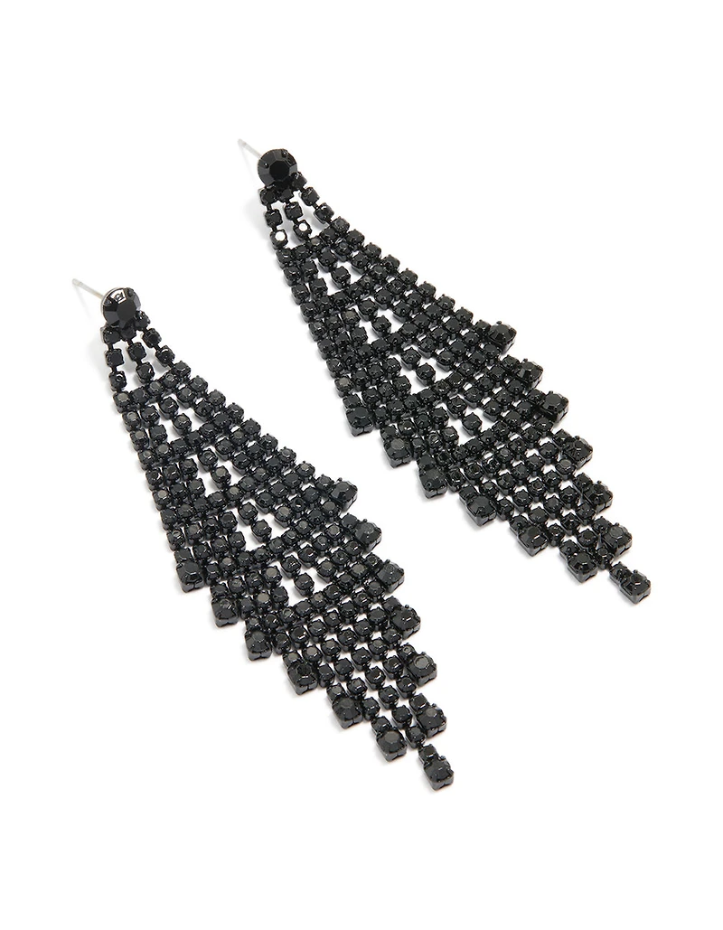Black Coated Metal Diamante Chandelier Drop Earrings