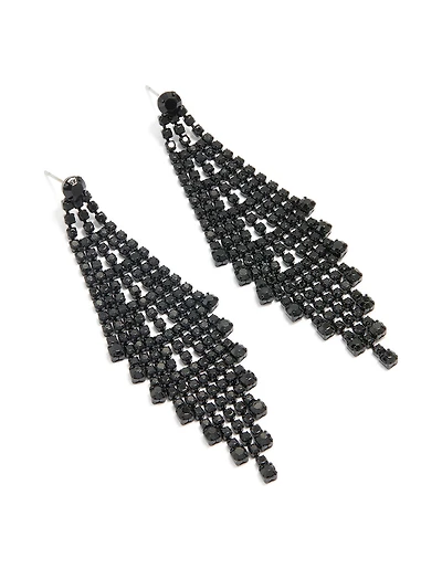 Black Coated Metal Diamante Chandelier Drop Earrings
