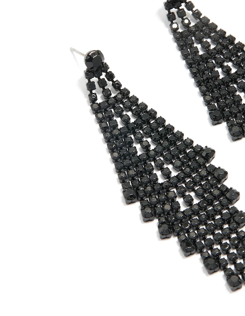 Black Coated Metal Diamante Chandelier Drop Earrings